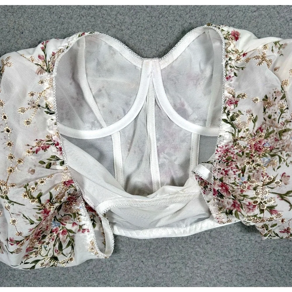 Renaissance Floral Bustier Top Womens XS Sheer Lace Corset Festival - Picture 7 of 9